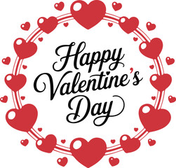 Decorative square frame with red hearts and inscription Happy Valentine's Day.