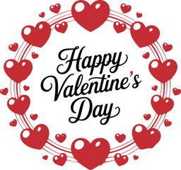 Cover design for the Valentine's day.Circle made from a lots of different red hearts and the phrase Happy Valentine's Day inside on the white
