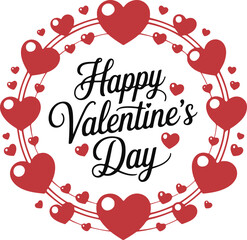 Happy Valentine's Day Calligraphy Script with a Heart Arrow and Circular Red Hearts Frame Design