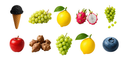 Assorted fresh fruits and sweet treats on display