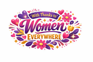 Thanks to Women. Modern flat holiday banner design, vibrant appreciation marketing banner expressing heartfelt thanks and