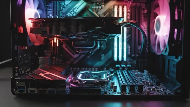 Computer Hardware Components with Colorful Lighting