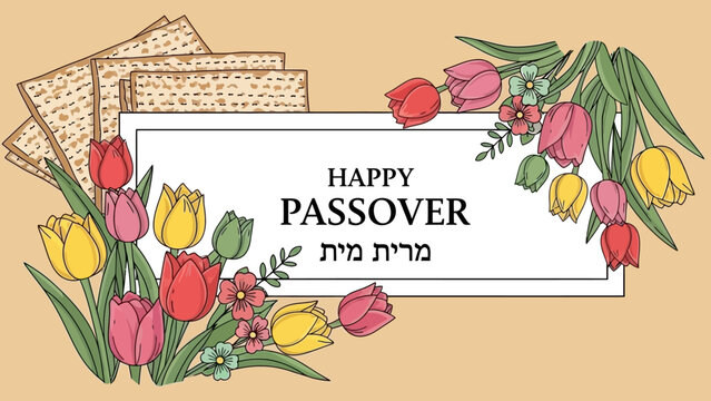 Happy Passover Matzah and Tulips Greeting Card.