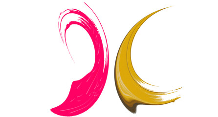  creative logo design featuring Vibrant Pink And Gold Abstract Brush Strokes Form Dynamic Crescent Shapes Artwork white background.