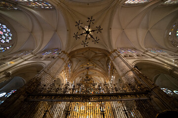 Stunning interior view of Toledo Cathedral in Spain.. Interior of the Cathedral of Toledo, Spain