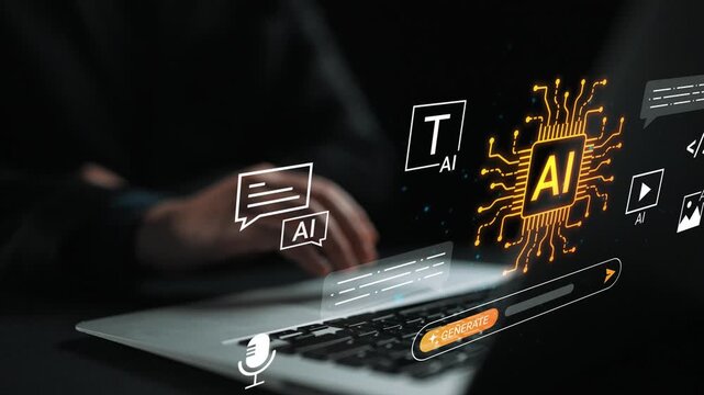 Modern Technology Concept with AI Graphics and Digital Icons Representing Machine Learning and Data Science on Laptop Screen Gluon.