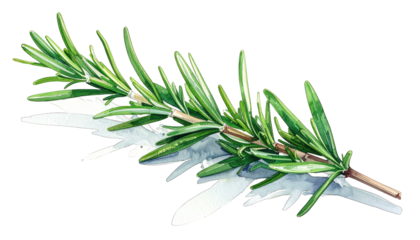 A painted sprig of vibrant green and brown herb against a transparent background