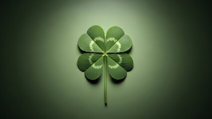 A rare six leafed clover with a unique genetic mutation on a dark green background with a spotlight effect