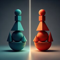 Balancing geometric shapes in contrasting colors