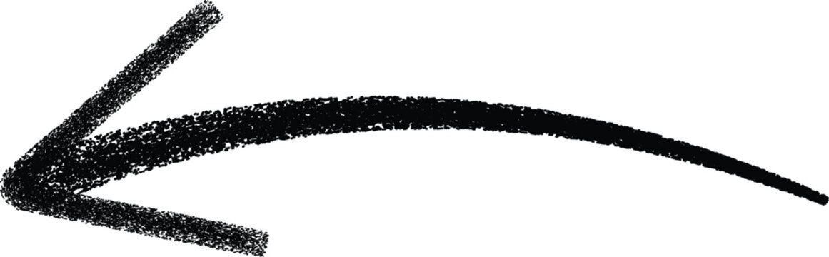 Hand-drawn Black marker arrow isolated on transparent background, arrow mark hand drawn. Hand drawn checkbox checklist tick and cross signs style vector illustration with charcoal crayon texture