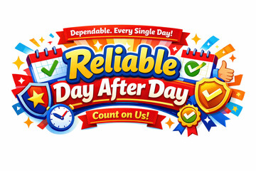 Reliable Day Banner. Modern holiday banner with short greeting slogan, vibrant brand reliability promo banner highlighting daily