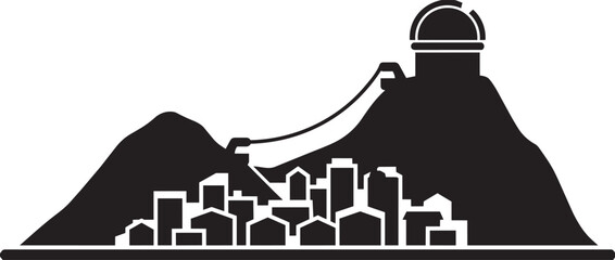 Mountain landscape silhouette with hilltop observatory dome and cable car transport system © Zakir Ali