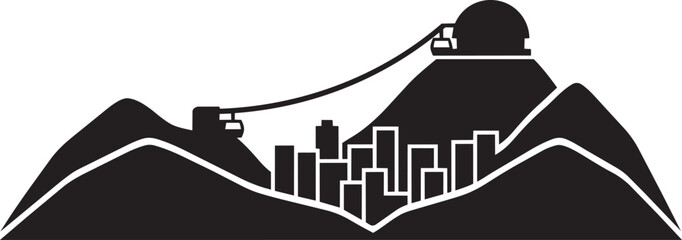 Mountain landscape with city, observatory, and cable car system connecting peaks © Zakir Ali