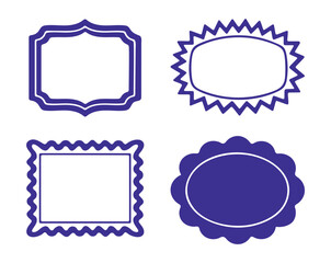 Set of Four Blue Decorative Picture Frames on White Background