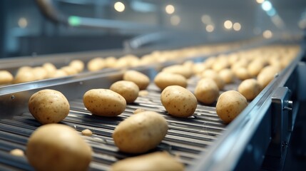 Potatoes on processing belt