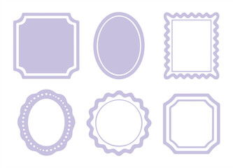 Set of Six Grey Decorative Picture Frames on White Background