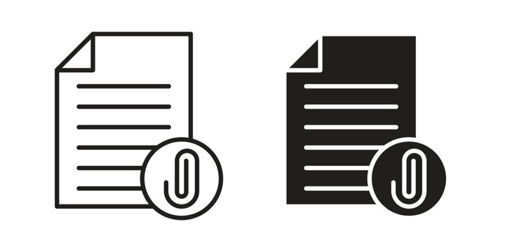 Attach document icons on white background. EPS 10. Editable linear style stroke. Vector icon