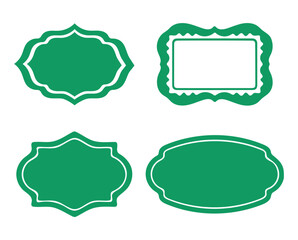 Set of Four Green Decorative Picture Frames on White Background