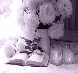 Flowers and book on the table