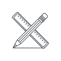 Naklejka premium Pencil and Ruler Line Art for Geometry Engineering Measurement and Education Resources