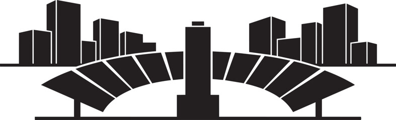 City skyline with bridge silhouette and modern skyscrapers