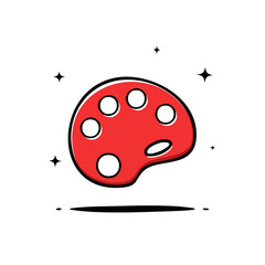 Fototapeta premium Red Paint Palette with Six Wells Cartoon Style Drawing for Artistic Creativity