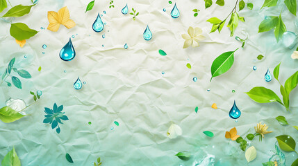 Vibrant nature-themed design with leaves and water droplets for eco-friendly concept