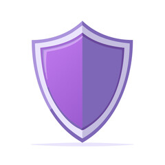 Purple shield emblem, flat design, protection symbol, security sign, defense icon