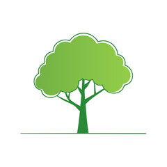 Simple tree illustration with green crown and trunk, nature, environment, spring, graphic design, isolated