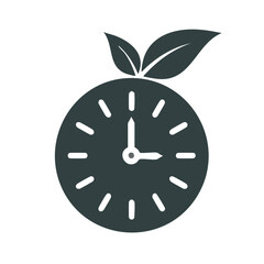Clock icon decorated with leaves for ecological time management concept
