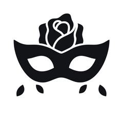 Elegant black masquerade mask silhouette adorned with a rose for festive occasions and celebrations