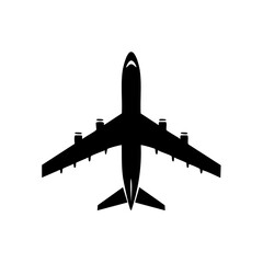 Commercial Airplane Silhouette View From Above for Aviation Design and Tourism Concepts Black and White, Aircraft Transportation, and International Travel