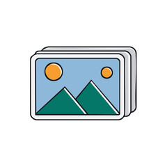 Vector Stack of Photos with Mountain and Sun Scenery in Flat Design Style