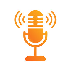 Podcast Microphone Icon with Sound Waves Graphic Represents Audio Broadcasting Equipment