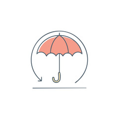 Coral Umbrella with Refund Return Arrow Graphic Icon Protection Assurance Weather Insurance Policy Design Minimalist Art