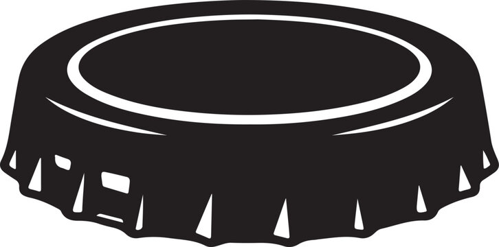 A black and white illustration of a bottle cap with a textured edge