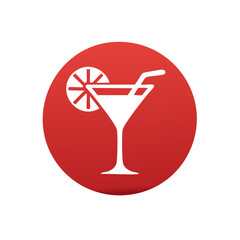 Martini Glass Icon on Red Circle Refreshing Cocktail with Citrus Slice and Straw Beverage Illustration