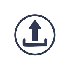 Upload icon with arrow pointing upward within dark circle for data transfer process