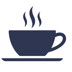 Steaming Coffee Cup Silhouette Dark Blue on Plate Simple Design Hot Beverage Caffeine Drink Good Morning Concept