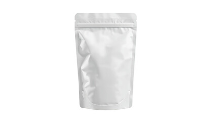 A white resealable pouch on transparent background for packaging products