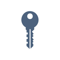 Single metal key depicting security, safety, and access in simple illustration for web and apps
