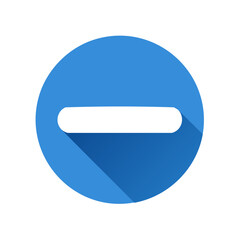 Minus Sign in a Blue Circle with a Long Shadow for Button or Icon Use