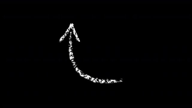 white chalk curved arrow that is animated on screen in a rough sketch freehand hand drawn style and then gently rocks back and forth in a gentle rocking motion   alpha channel invisible background 4K 
