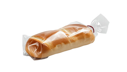 A loaf of bread wrapped in plastic on transparent background