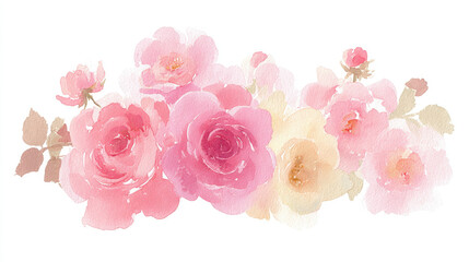 Watercolor rose pink flower floral bouquet pastel bloom romantic art feminine decoration vintage style wedding design spring garden delicate petal Soft watercolor rose and pink flower floral