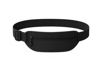 Black running belt with zip pocket on transparent background