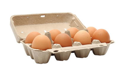 A carton of brown eggs on transparent background