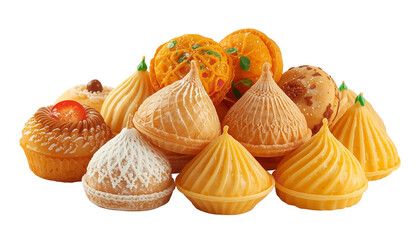 A vibrant assortment of traditional Indian sweets on transparent background