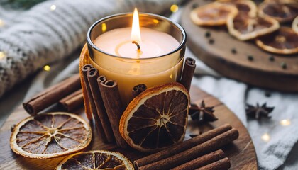 Cozy Holiday Candle with Spices and Dried Oranges