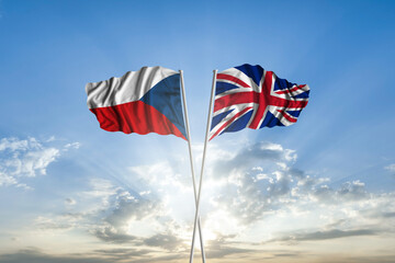 Waving National flag of Czech Republic and flag of United Kingdom